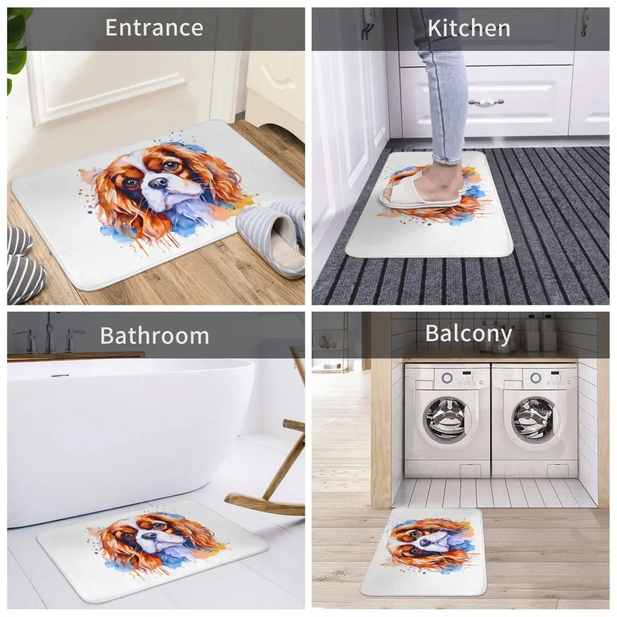 Cavalier King Charles Spaniel Floor Mat Kitchen Shower Door Dog Bath Mat Fast Dry Retro Bathroom Accessories Non Slip Toilet Mat