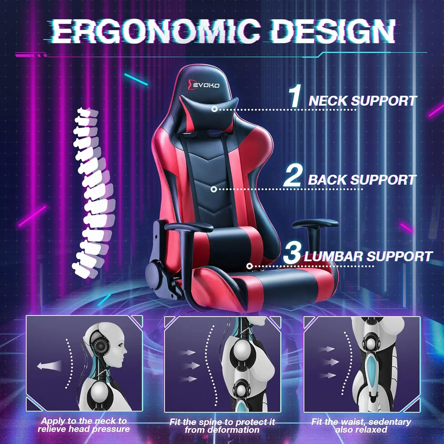 Ergonomic Gaming Chair Racing Style Adjustable Height High-Back PC Computer Chair with Headrest and Lumbar Support Executive