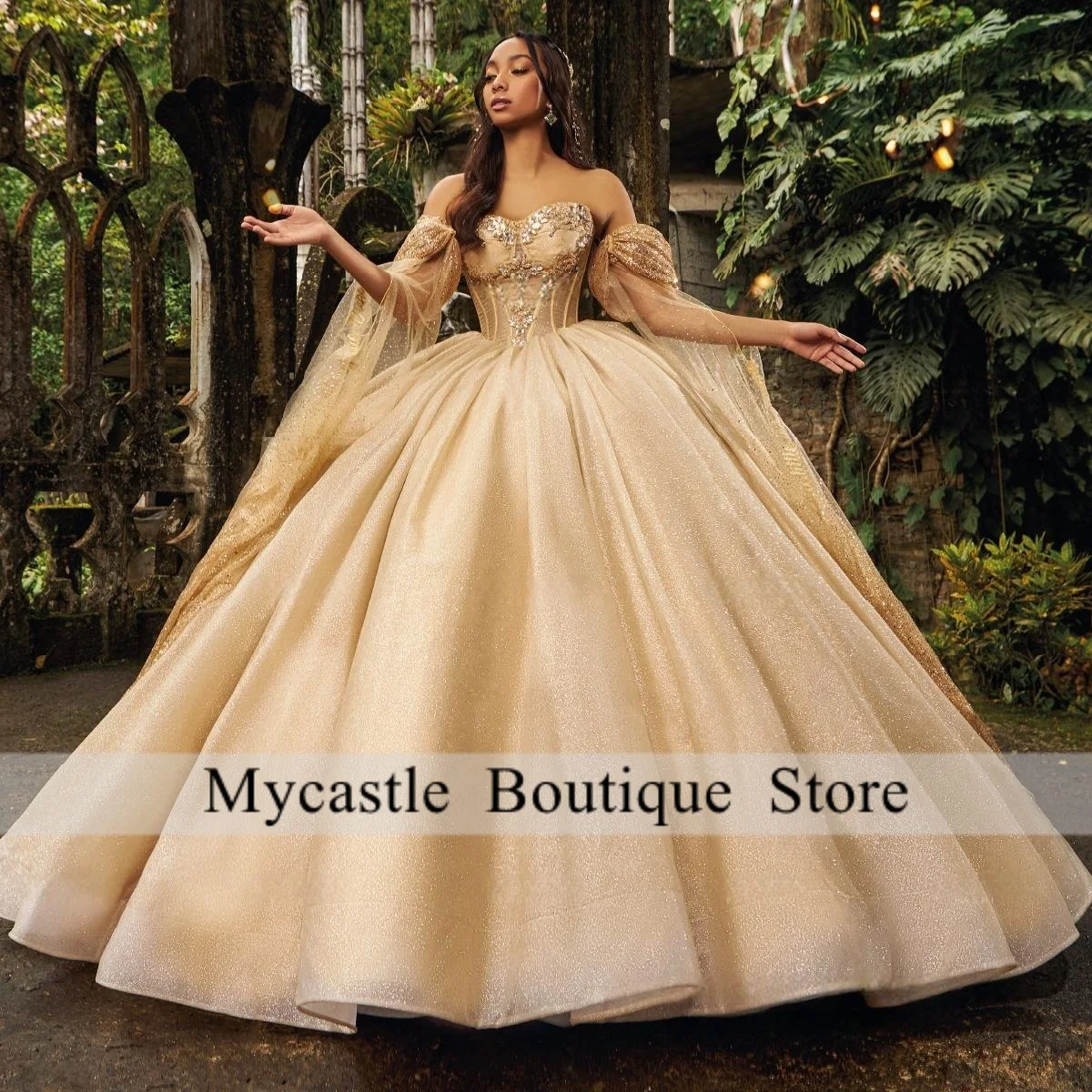 

Champagne Off The Shoulder Quinceanera Dresses 2024 Beaded Princess Sweet 16 Dress Ball Gown Birthday Gowns Lace-up Customized