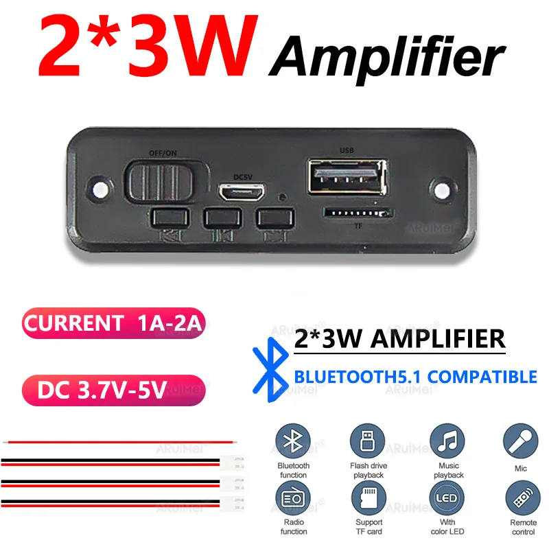 Mini Bluetooth Amplifier Module Board & Bluetooth Decoder 2*3W Amp / No Amp Audio Player DC 3.7V-12V