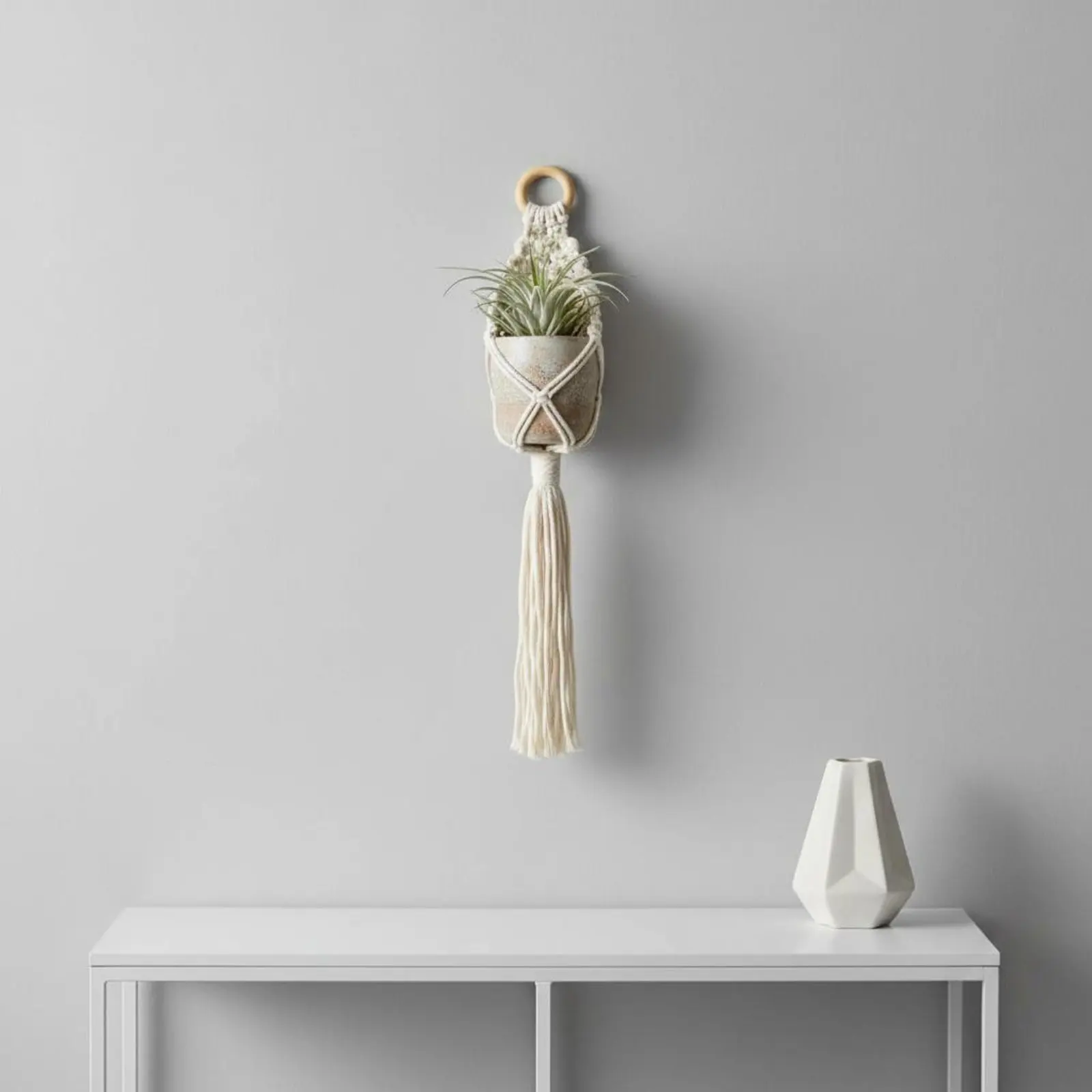 2 Pieces Macrame Plant Hanger Natural Fiber Boho Wall Planter Hanging Plant Holder Indoor Outdoor Use Macrame Hanging Planter