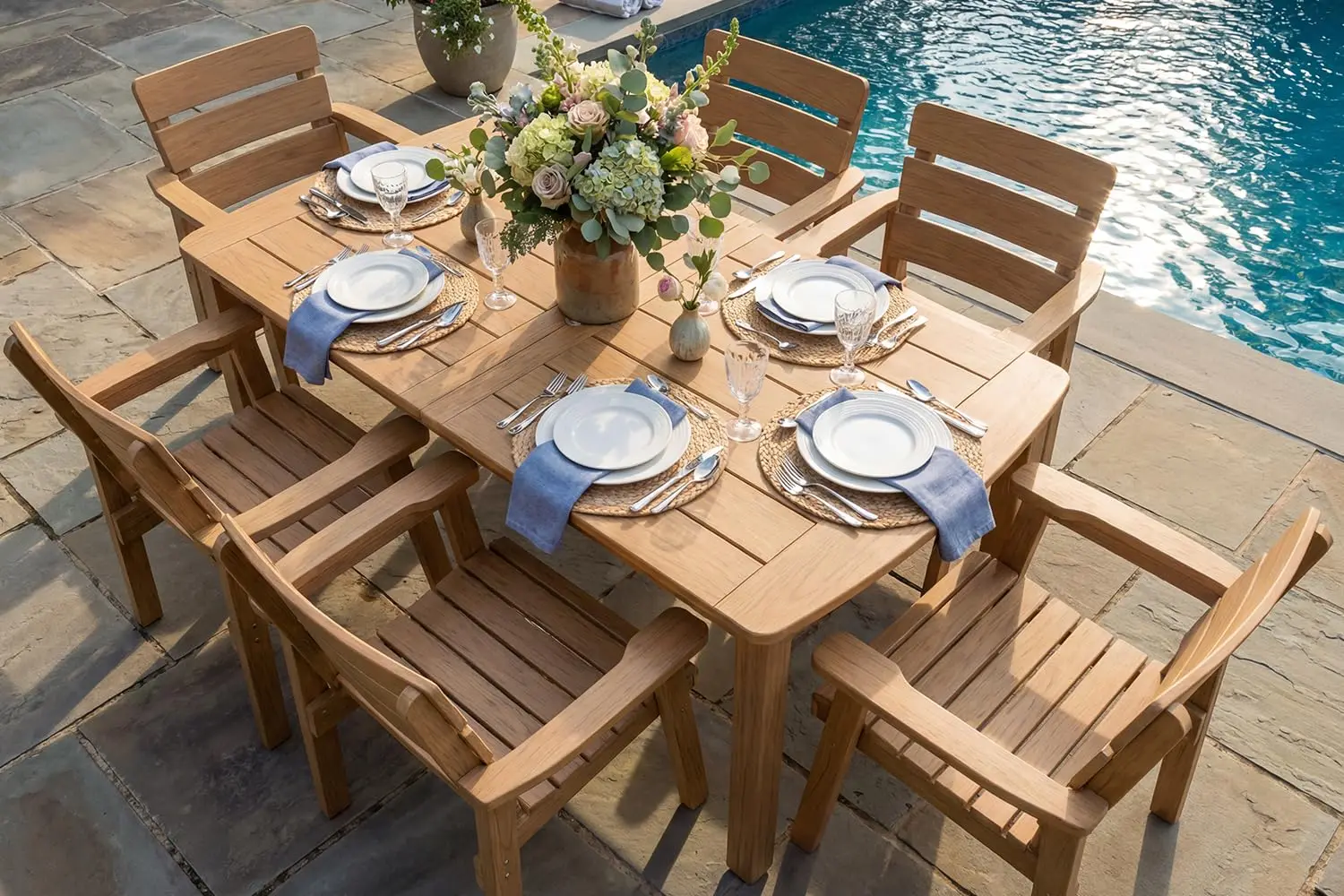 

7pc All-Weather HIPS Outdoor Dining Set for 6 Patio Table Chairs Umbrella Hole Garden Poolside Backyard Deck , Custom