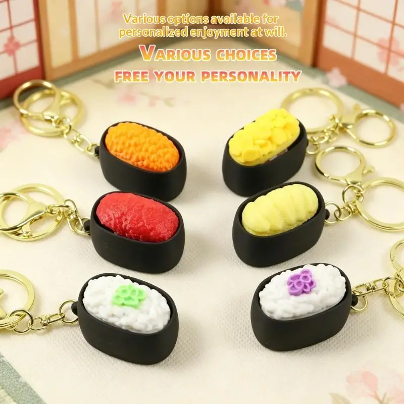 3D-gedruckter simulierter Sushi-Schlüsselanhänger, niedliches Design, perfekte Taschendekoration, Geschenk, Autoanhänger-Zubehör, Stressabbau-Spielzeug – Detail 4