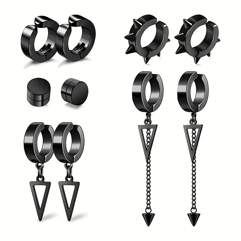 1 Pairs Black Stainless Steel Clip-On Earrings for Non-Pierced Ears  for Men Non-Perforated Fake Gauge Earrings Jewelry Gift