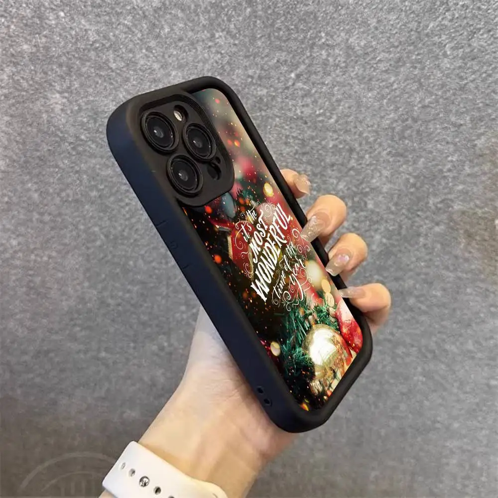 عيد ميلاد سعيد شجرة جراب هاتف آيفون 17 16 15 14 13 12 11 برو ماكس زائد أسود تغطية كاملة لينة للصدمات غطاء الهاتف #3