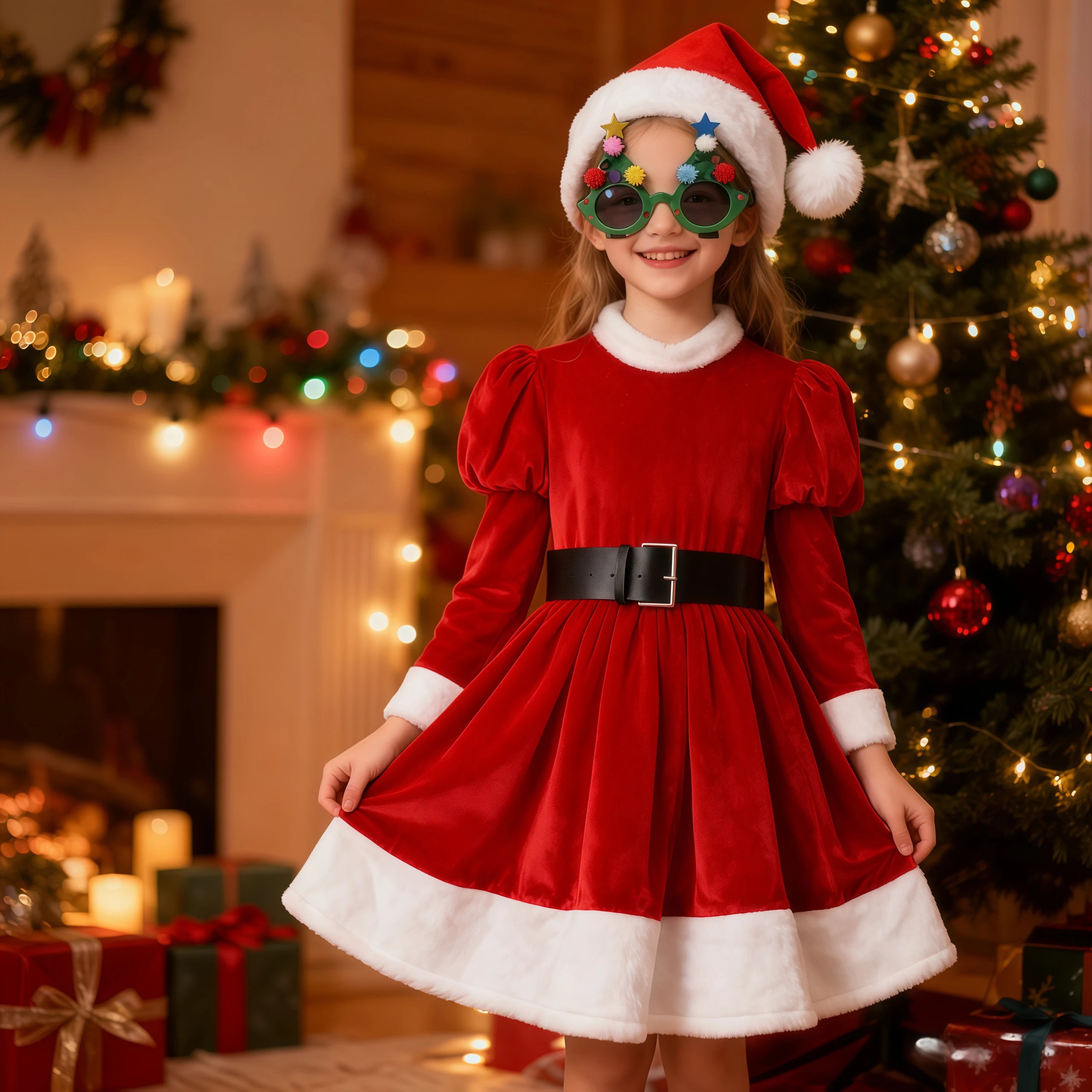 

3 Pieces Girls Santa Claus Xmas Costume Red Velvet Dress With Belt Hat For Kids Halloween Mrs Claus Christmas Cosplay Outfits