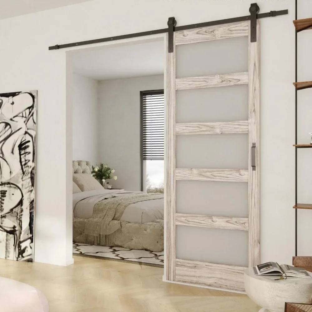 Tempered glass panel sliding barn door, waterproof PVC surface, pre-drilled barn door panel, barn door hardware