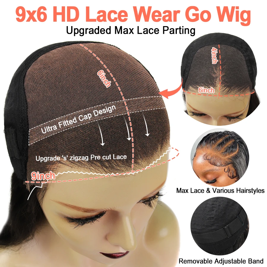 9x6 Ultra Fitted Glueless Wig Human Hair 250% Real HD Lace Lace Frontal Wig Straight Brazilian