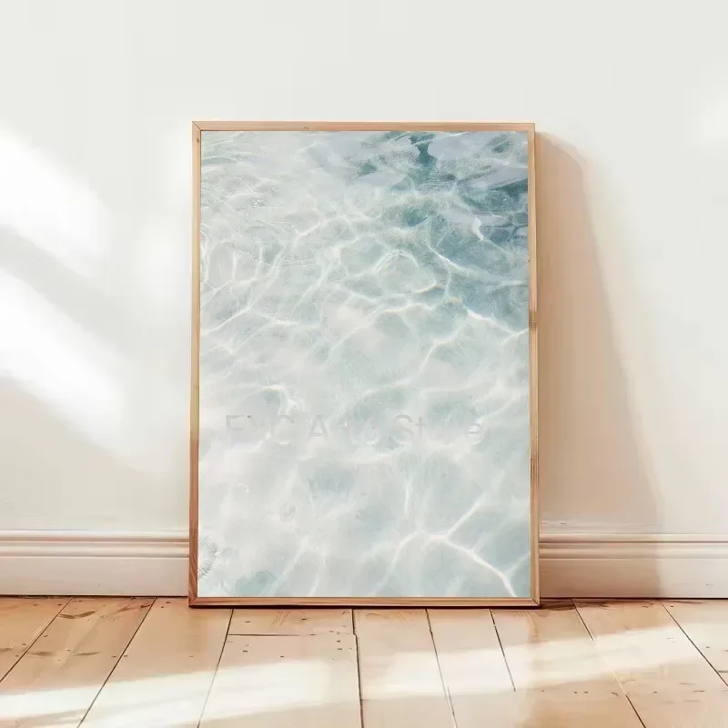 1PCS frameless Póster de lienzo con diseño de olas del océano abstractas, brillo tranquilo, reflejo de agua en la piscina, natur