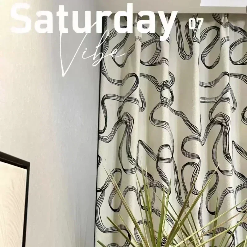 

Modern Fashion Abstract Art Curve Striped Chenille Black White Jacquard Luxury Curtains for Living Room Bedroom Dining Blackout