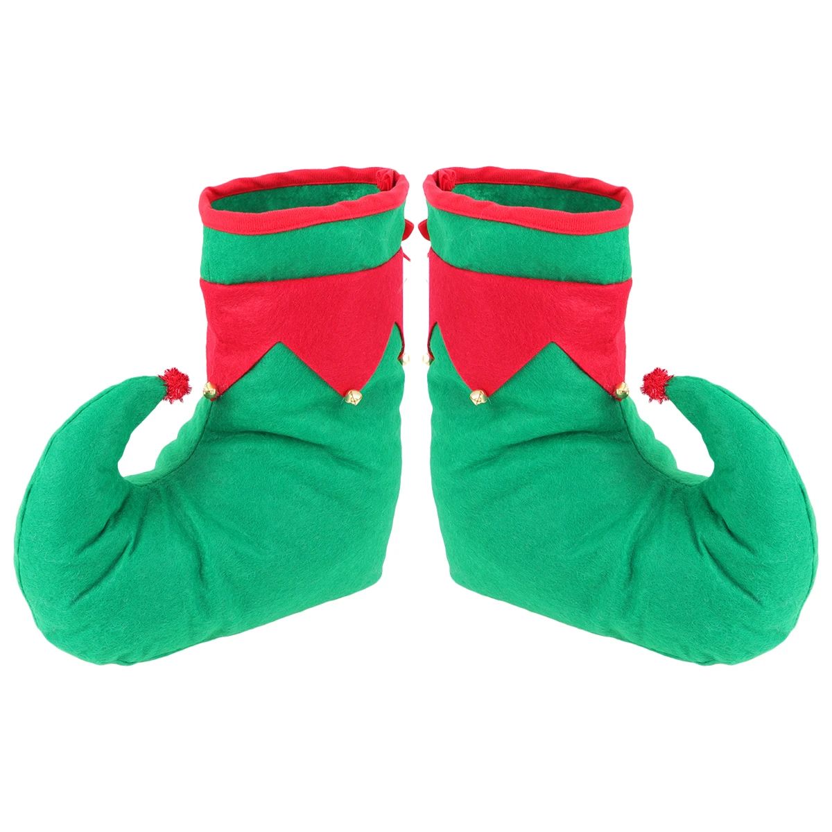 Zapatos de elfo de Navidad rojo y verde con campanas para mujer, accesorios festivos para disfraz de fiesta, regalos de vacaciones, accesorios para zapatos