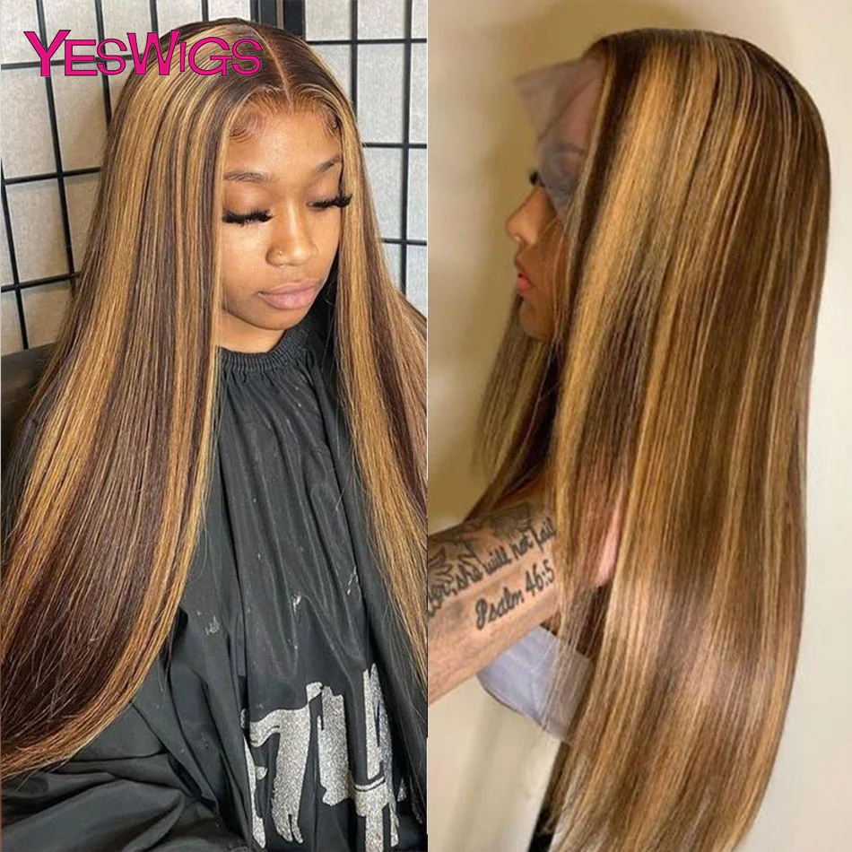 HD 13x6 Highlight Wig Human Hair Honey Blond Colored Brown Lace Front Wigs Glueless 30 34 Inch lace Frontal Wig 100% Human Hair