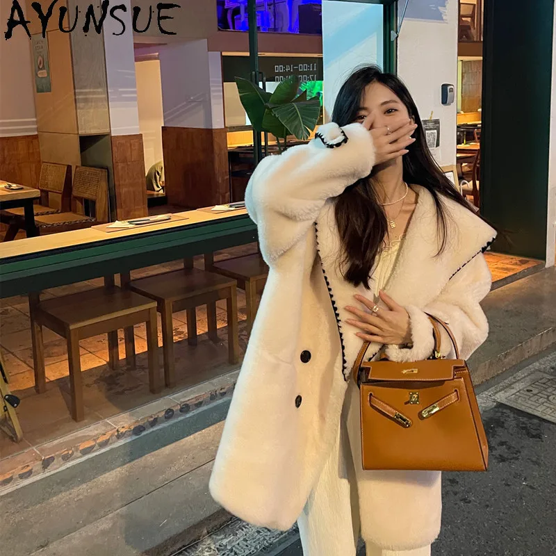 AYUNSUE 100% manteau de laine femmes vêtements 2025 hiver mouton cisaillement manteaux nouveau dans les vêtements d'extérieur Composite fourrure intégrée Пlundто Ж Jayainiaiе