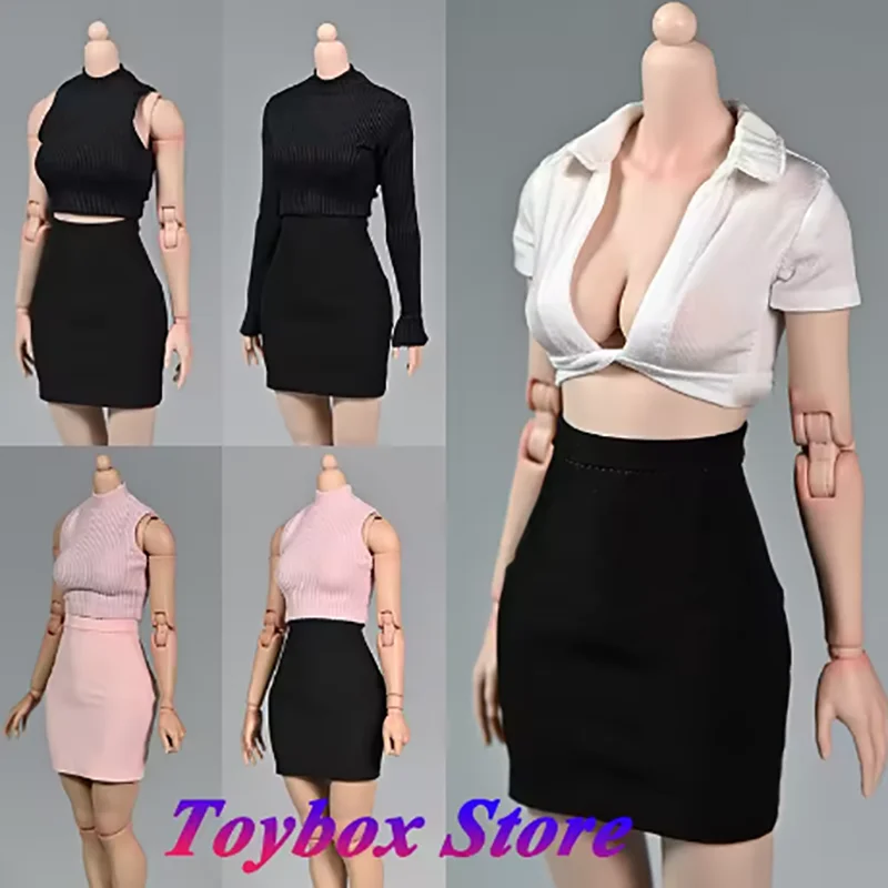 In Stock 1/6 Female Soldier High Waist Tight Short Skirt Hot Sleeveless Vest White Top Slim Splicing Dress For 12" Figurine Body