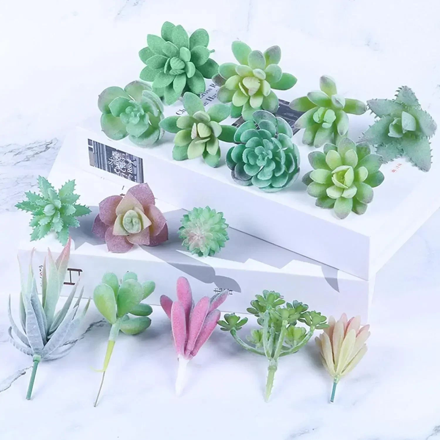 16 Pcs Realistic Textured Fake Succulents Set,Different Type Different Size Mini Artificial Succulents