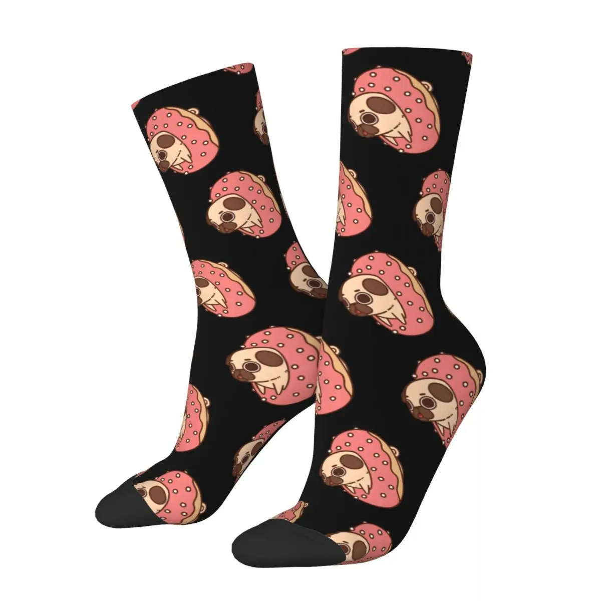 Funny Happy Men's compression Socks Doughnut Puglie Vintage Harajuku Doughnut Street Style Novelty Casual Crew Crazy Sock Gift