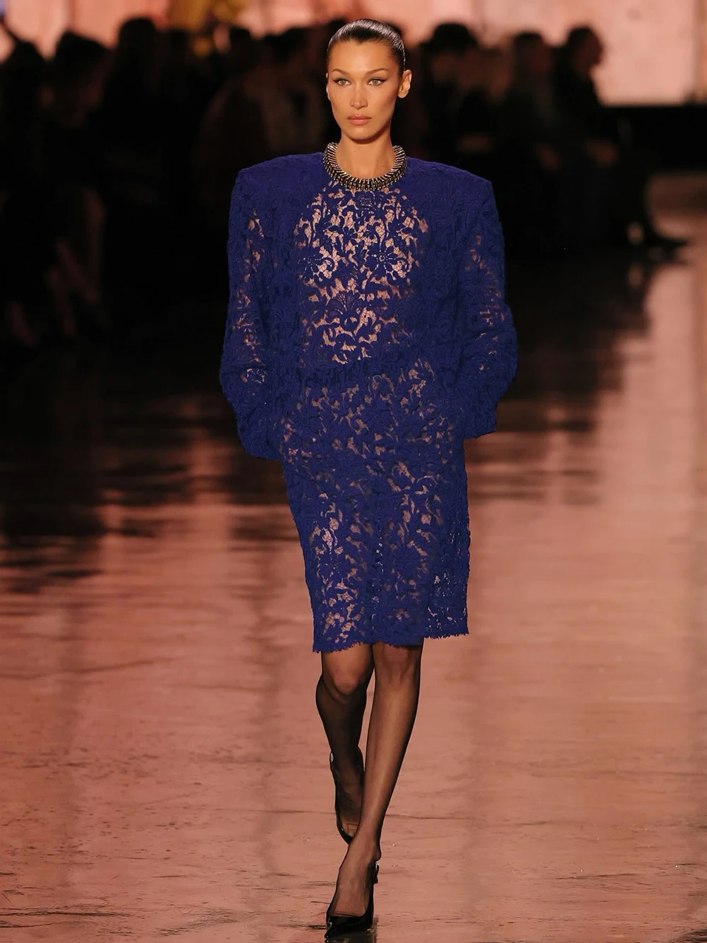 خريف جديد الملابس النسائية نمط الرجعية طويلة الأكمام المألوف سليم صالح الخصر Cinched الأزرق العميق منتصف طول اللباس