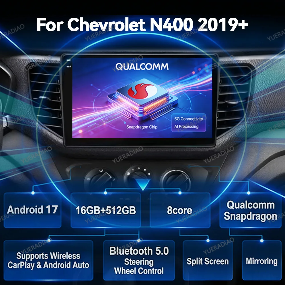 Android 17 Car Radio For Chevrolet N400 V 2019 For Wuling Honggua V Head Unit GPS NAVI Qualcomm FM Carplay Automotive Double Din