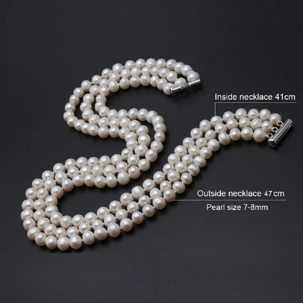 Beautiful pearl AAAA7-8mm natural round South Sea pearl necklace 925 silver 41-43-45cm