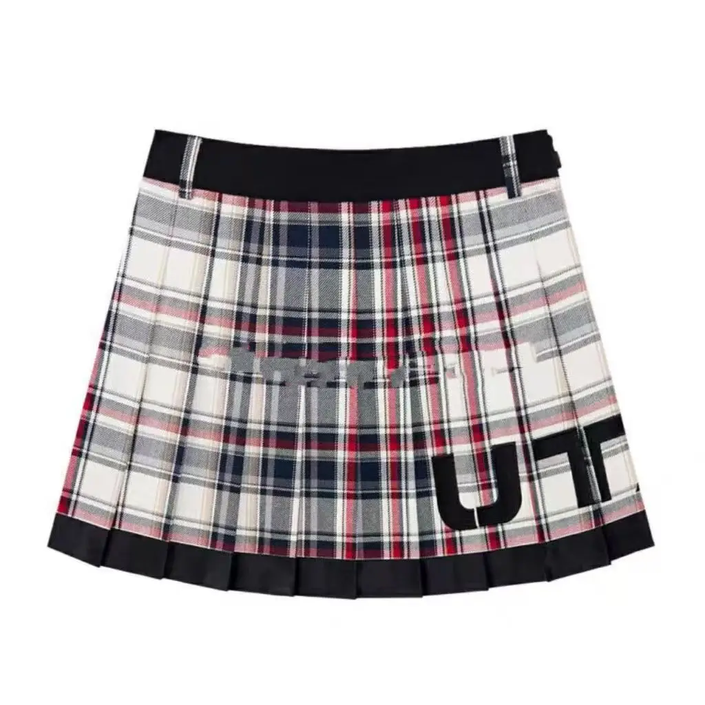 

Ladies Golf Skirt 2024 New High Waist Pleated Short Athletic Tennis Skirt Solid Color Slim A-Line Skirt with Built-in Shorts