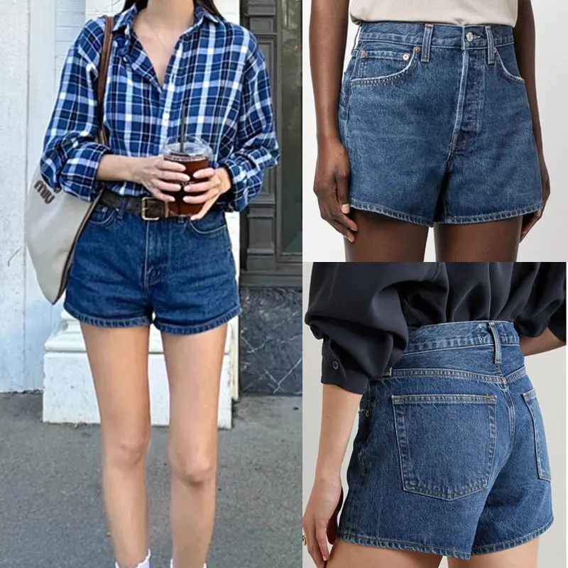 

Women fashion casual High waisted worn denim shorts