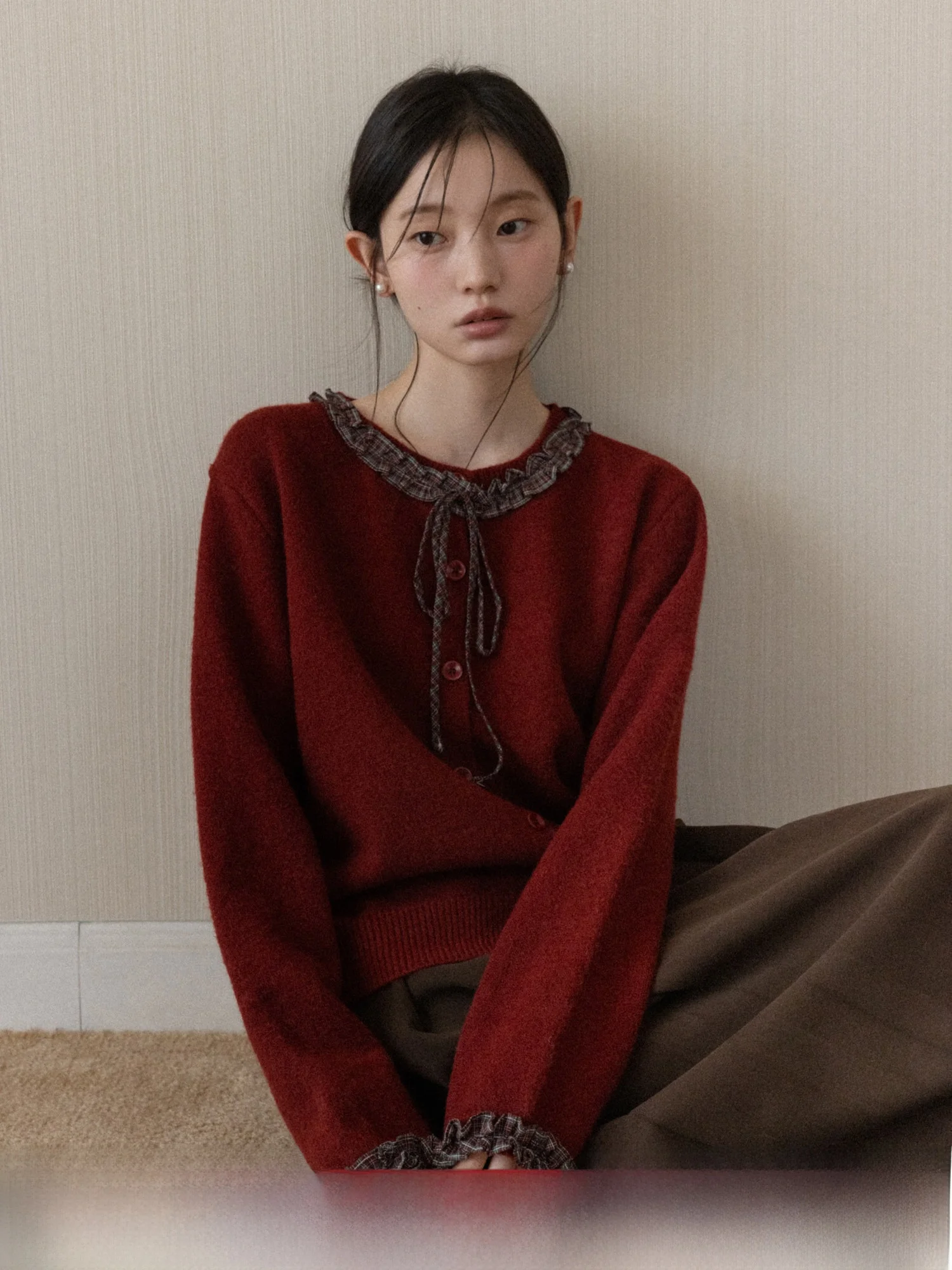 

Red Knitted Long Sve round Ne Women's Sweater with Knot Casual Sle Winter Top Breathable Skin-friendly Soft ...