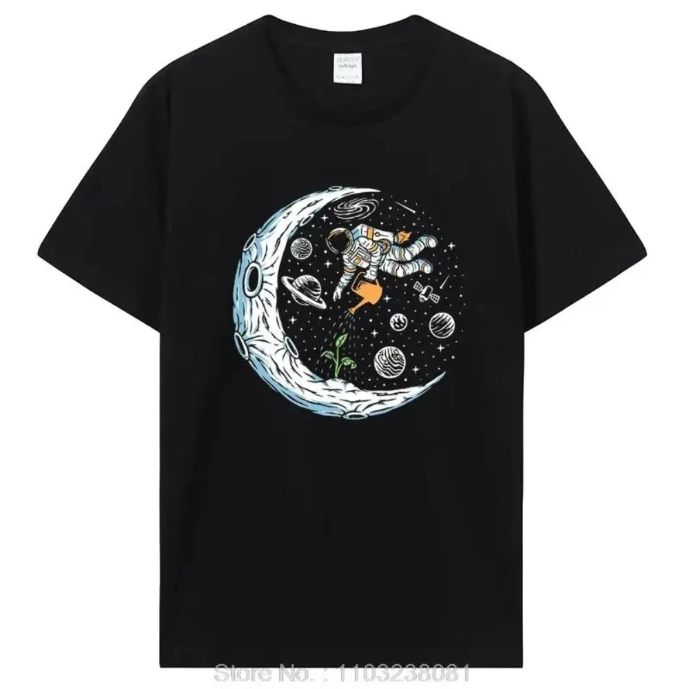 Men\'s T-shirt 100% Cotton Casual Funny Astronaut Design Print Loose O-neck T Shirt For Men Short Sleeve Tshirt Hip Hop Tops Tees