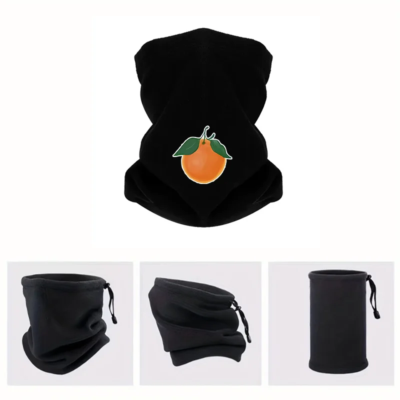 Orange fruit leaves branch black background Men Outdoor Scarf Mask Neck Gaiter Hat Women cap Headgear Windproof Keep Warm Winter view 2