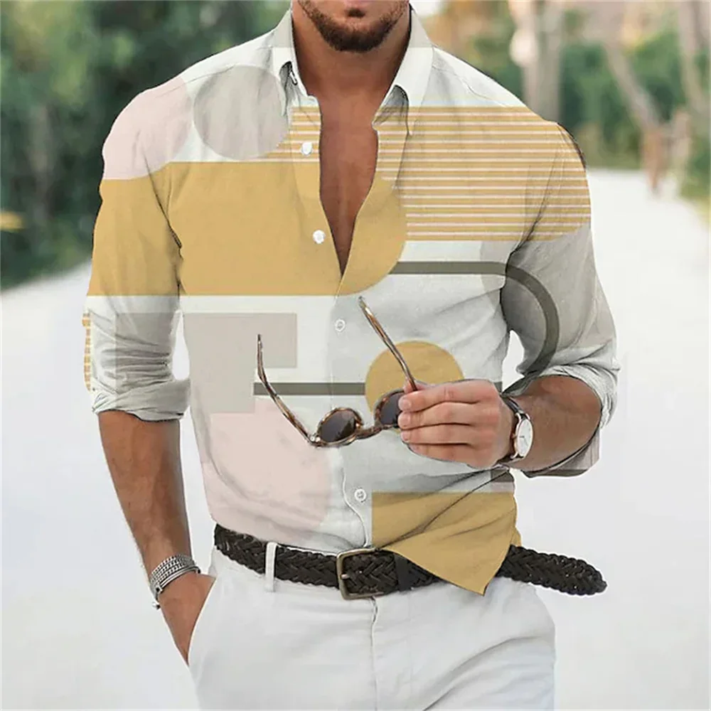 

Men's printed shirt, long sleeved clothes with buttons, fashionable design, casual, soft, geometric graffiti, high street outdoo