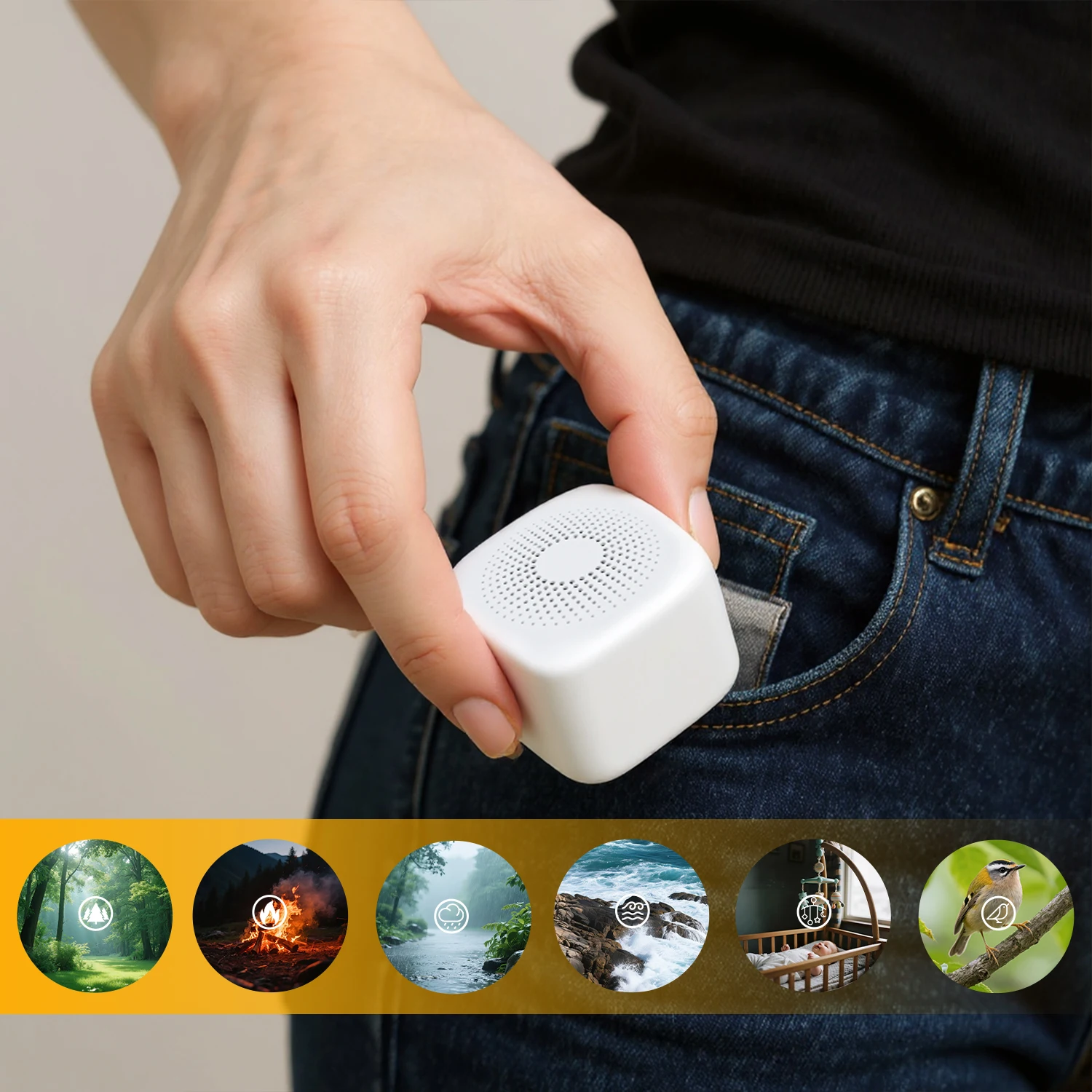 Mini White Noise Machine Draagbaar slaapgeluidsapparaat met 20 natuurgeluiden Timer Volumeregeling voor baby's, kinderen, volwassenen, thuiskantoor