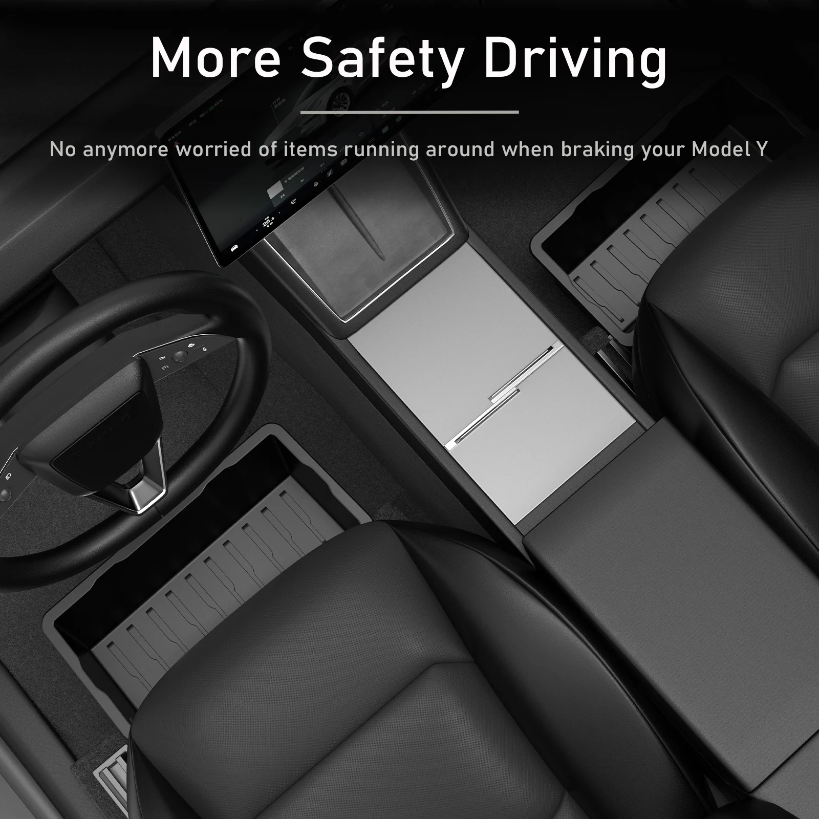 Under Seat Storage Box For Tesla Model Y Juniper 2025 Center Console Organizer Bins Front Backseat Bag Trash Tray Accessories