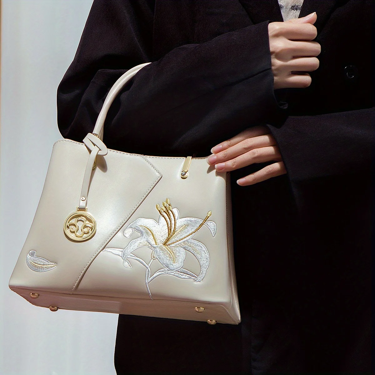 Luxurious Embroidered Handbag with Lily Flower Pattern, Pefect Match for Qipao and Other Traditional Dresses