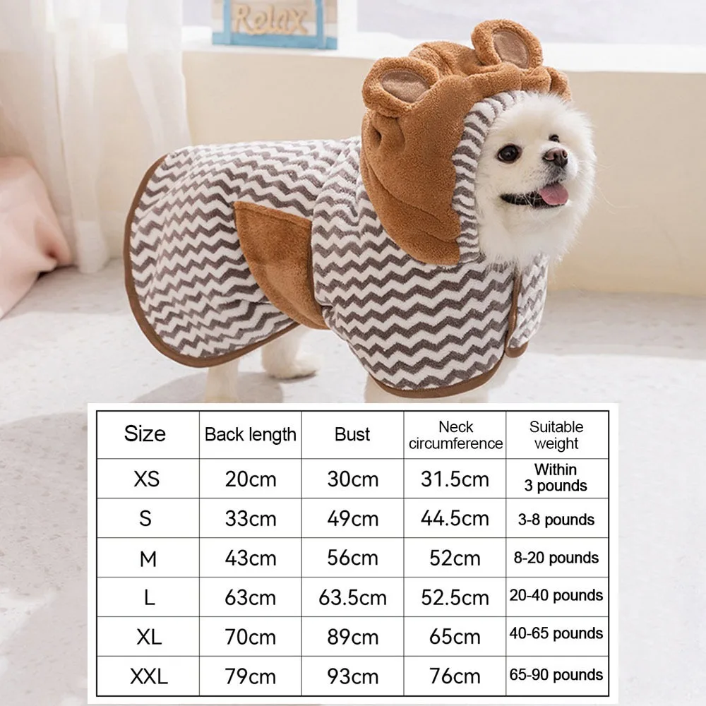 Water Absorption Dog Bathrobe Quick Drying Microfiber Bath Towels Elastic Hood Thickened Pet Drying Coat for Golden Retriever