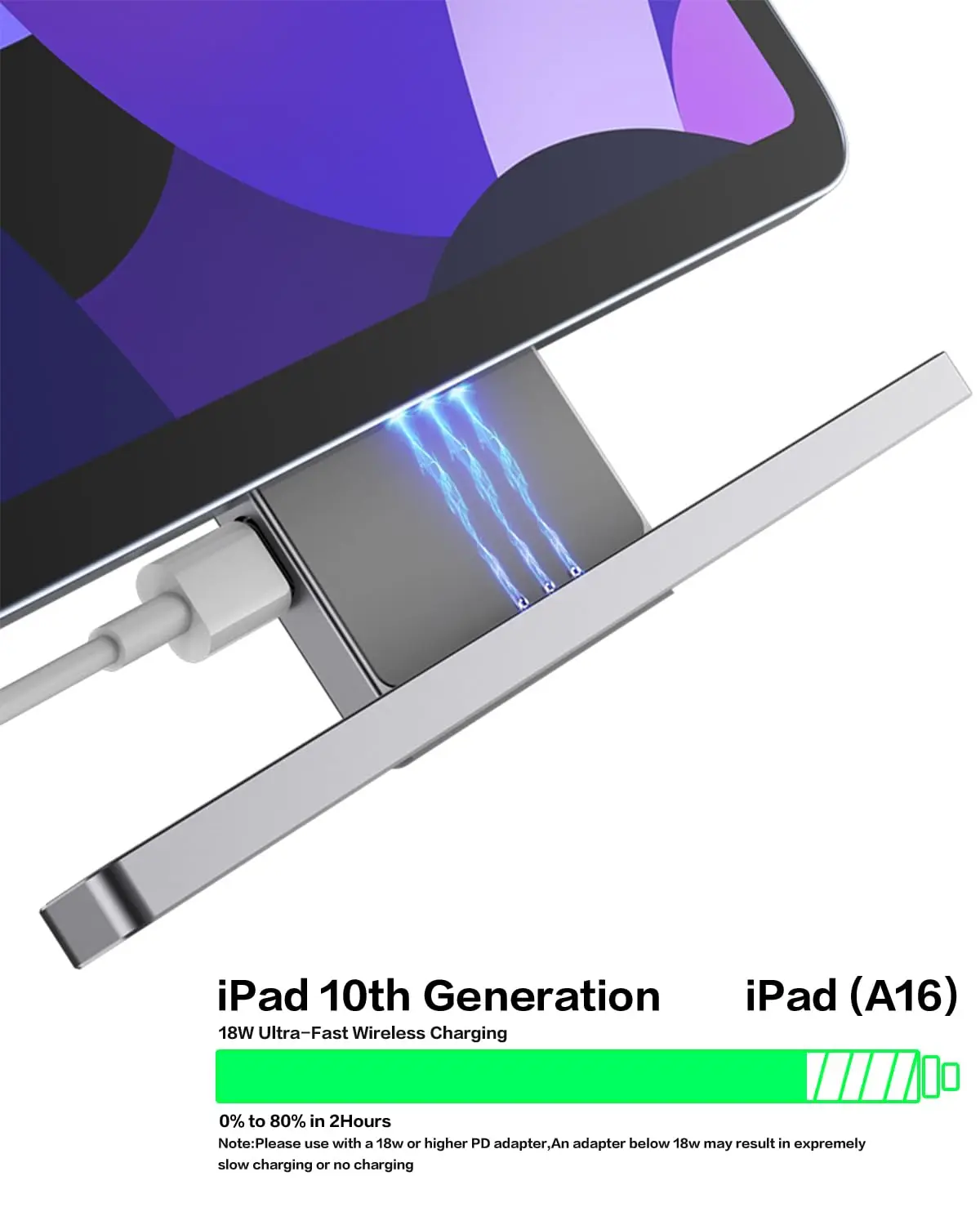 Aluminum Alloy Magnetic Wireless Charger for iPad Pro/iPad Air Fast Charging with USB-C Cable(Adapter Not)