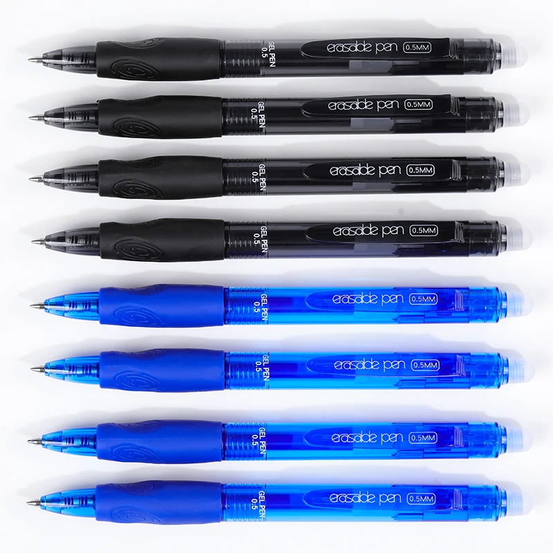 4pcs Black Blue Press Erasable Gel Pens 0.5mm +4pcs Refill +1 Rubber Pen for Drawing Writing Gel Ink Rollerball Pen Stationery