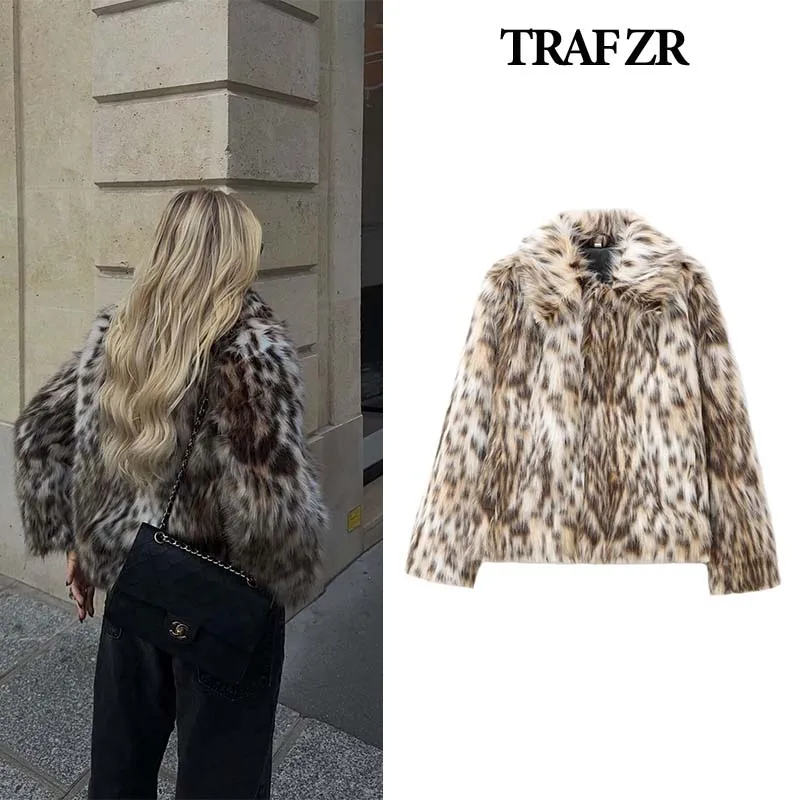 TRAF ZR Padded Coat Leopard Print Faux Fur Parkas New in Outerwears Elegant Luxury Women's Coat Warm Woman Winter Coats