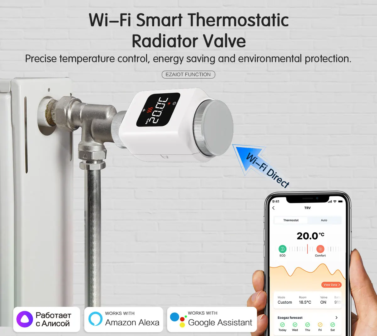 WLAN-Thermostatventil Tuya Smart TRV Programmierbarer Stellantrieb Thermostat Temperaturregler Alexa Google Home – Detail 1
