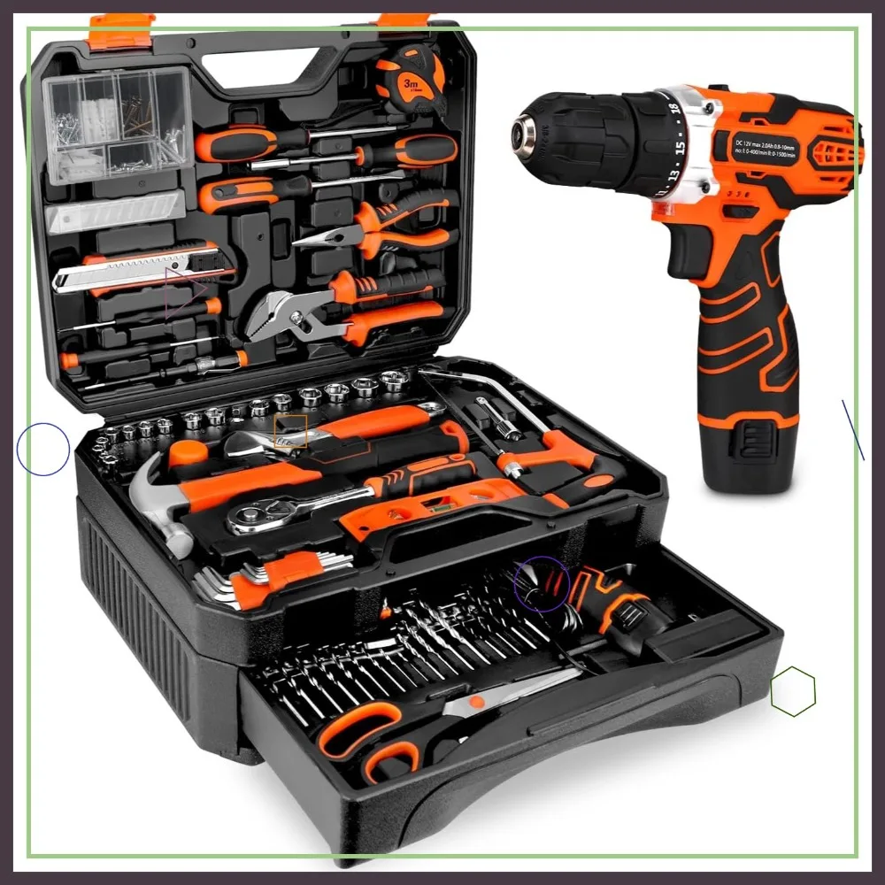 255-Piece Tool Set with Cordless Drill, Toolbox & Drawer for DIY Projects and Home Repairs