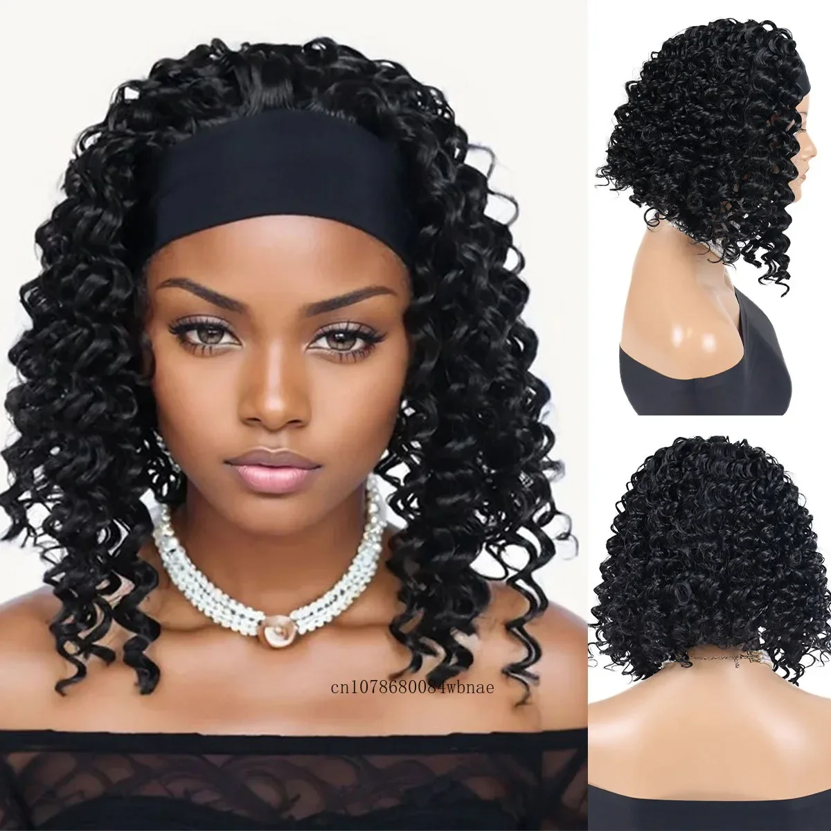 

Synthetic Hair Afro Hairstyle Headband Wigs for Black Women Short Loose Water Wave Wig Daily Costume Party Heat Resistant Use