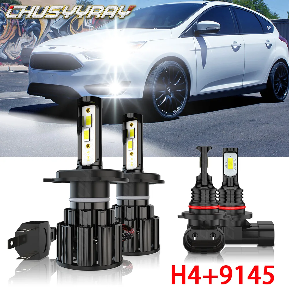 

CHUSYYRAY Car Lights Compatible For Ford Focus 2003-2004 - Led 4x 6000K H4 Headlight bulb 9145 Fog Light bulbs Led Light For Car