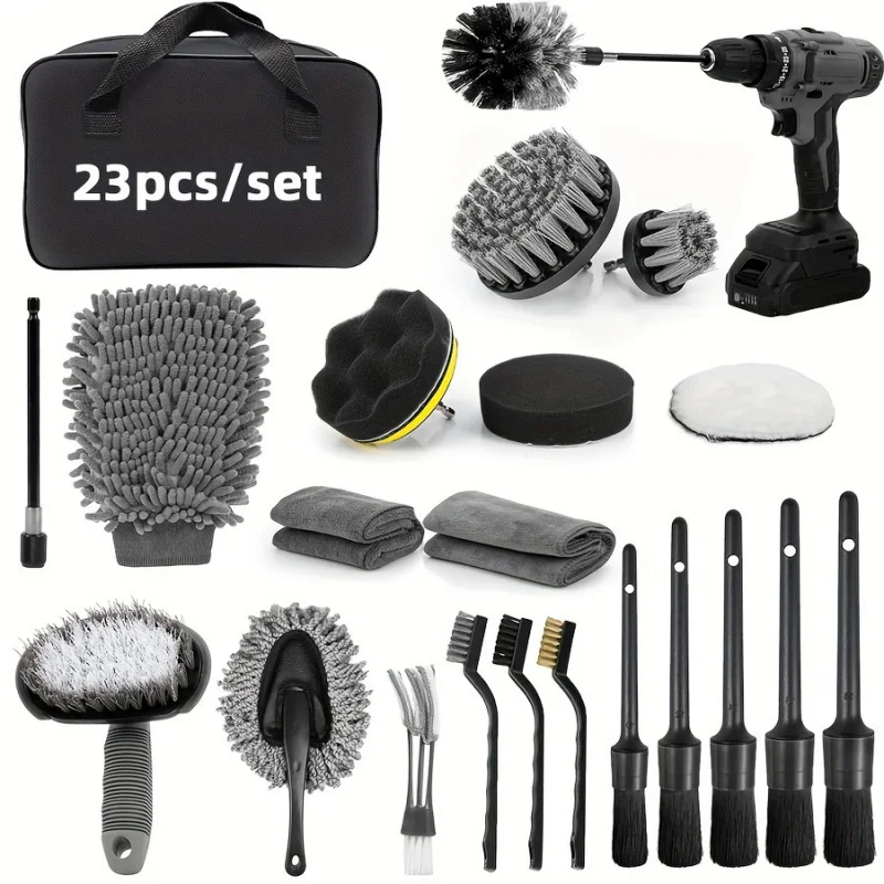 

Gray car cleaning brush23PCSElectric drill brush for tire cleaning and polishing