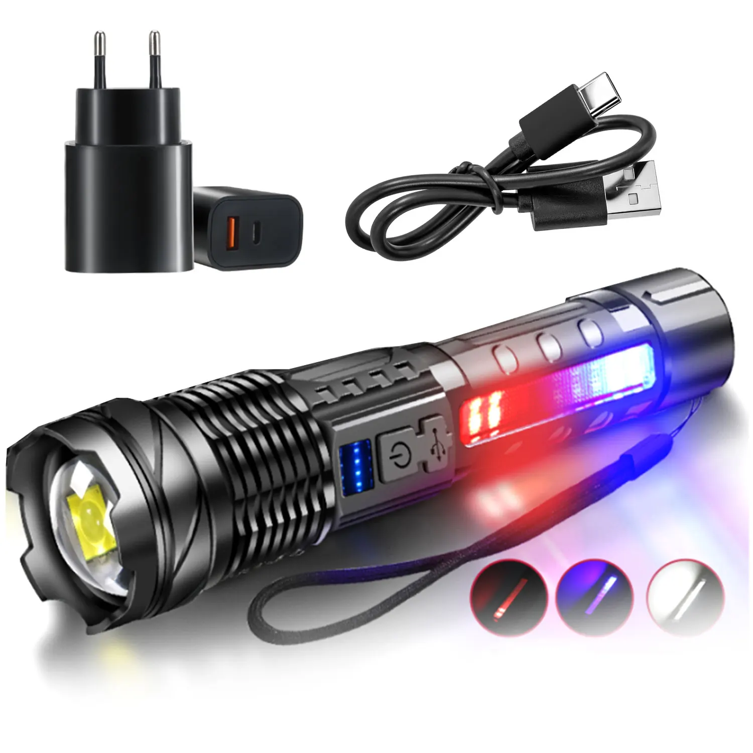Krachtige LED-zaklampen met groot bereik, 150 m, superheldere zaklamp, oplaadbaar, waterdicht, buitenlamp voor kamperen