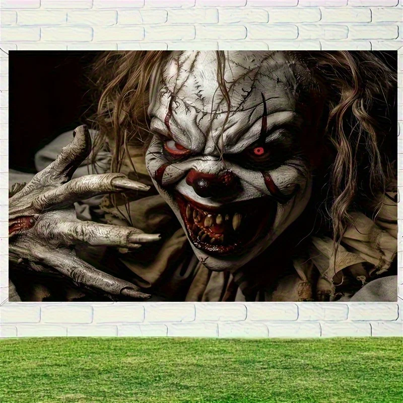 VIKAMA Sinister SMILE Night Demon Tapestry Clown Blood Eyes SHARP Claws ตกแต่งห้องตกแต่งปาร์ตี้ฮาโลวีน