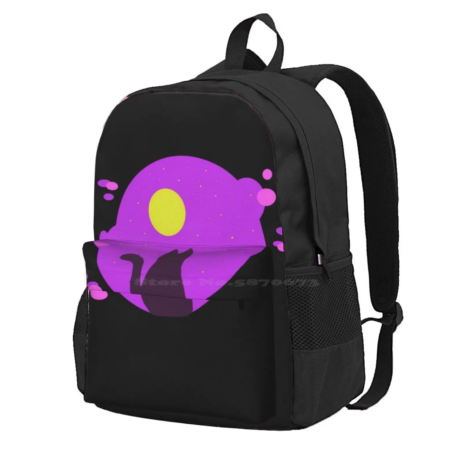 

Night Cat Hot Sale Schoolbag Backpack Fashion Bags Cute Night Moon Stars Cats Yellow Purple Pink Animal