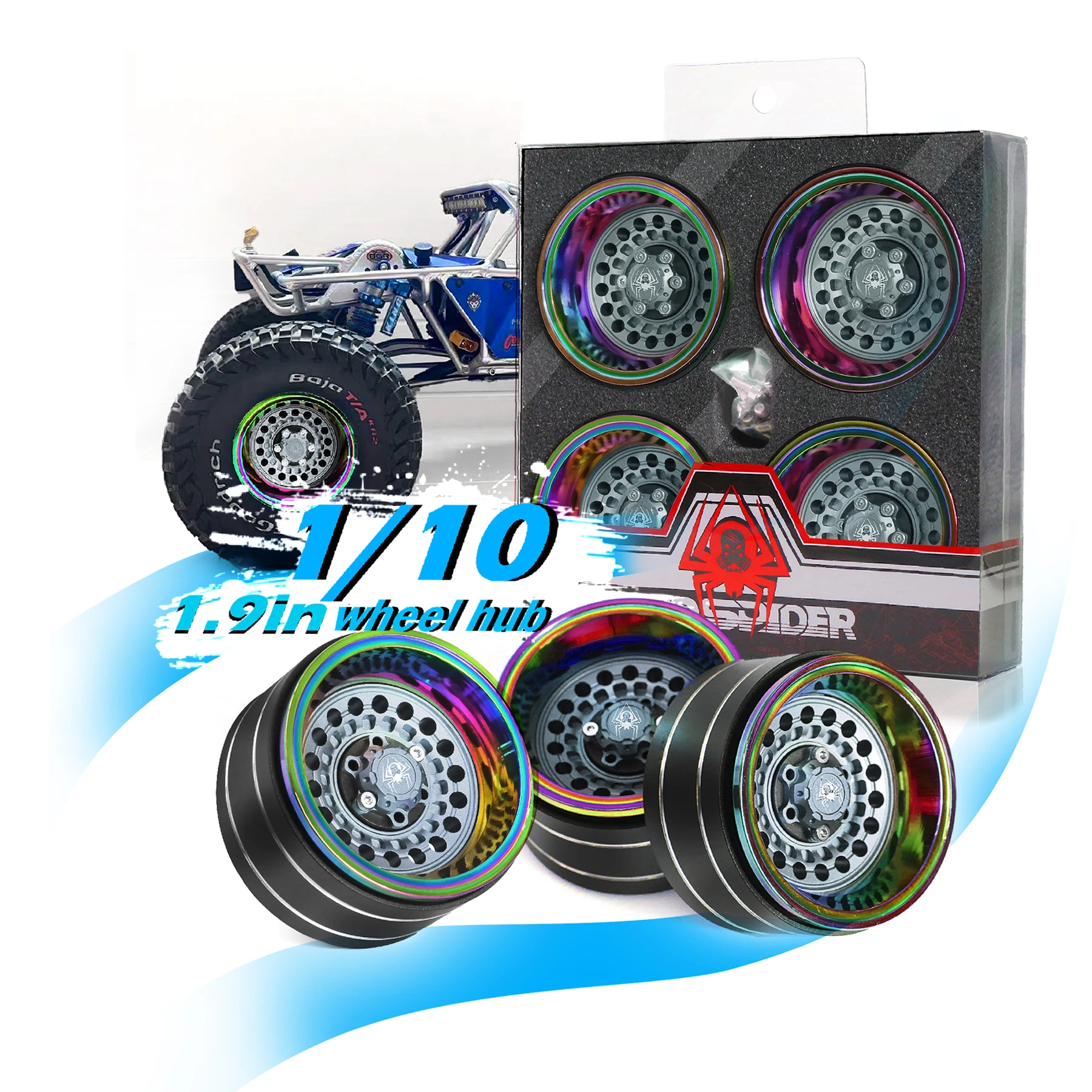 

RS RC Offset-10 мм алюминиевая турбина 1,9-дюймовый обод колеса с бусинами для 1/10 RC Crawler SCX10 TRX4 VS4-10 Gen8 (красный паук)