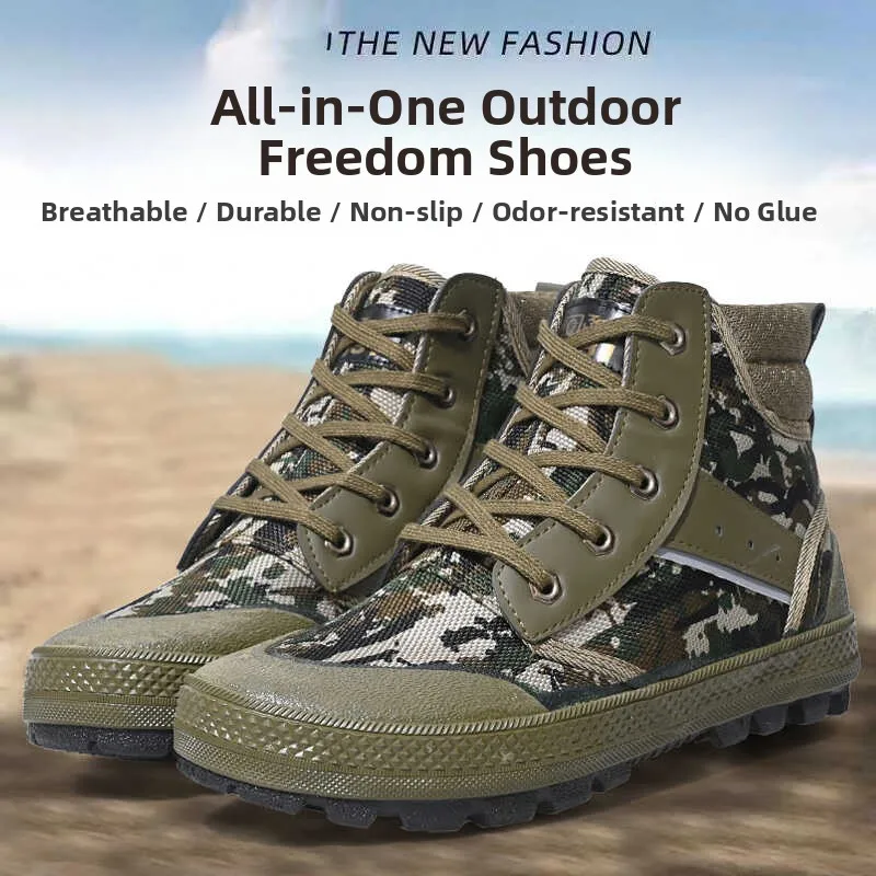 

New High-Top Camouflage Training Shoes for Men Anti-Odor Anti-Slip Wear-Resistant Work Shoes Waterproof Canvas Work Boots
