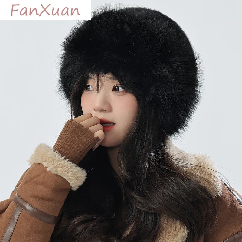 Fur Hat Women Warm Snow Ski Cap Female Faux Fox Fur Bomber Hat Lady Windproof Winter Hats for Women Russian Hat Ushanka