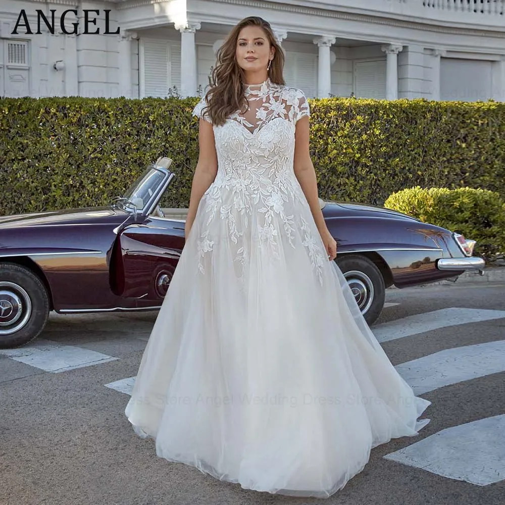 Anjo personalizado boho plus size vestido de casamento 2026 a linha halter longo vestidos de noiva applique zíper tule botão novia