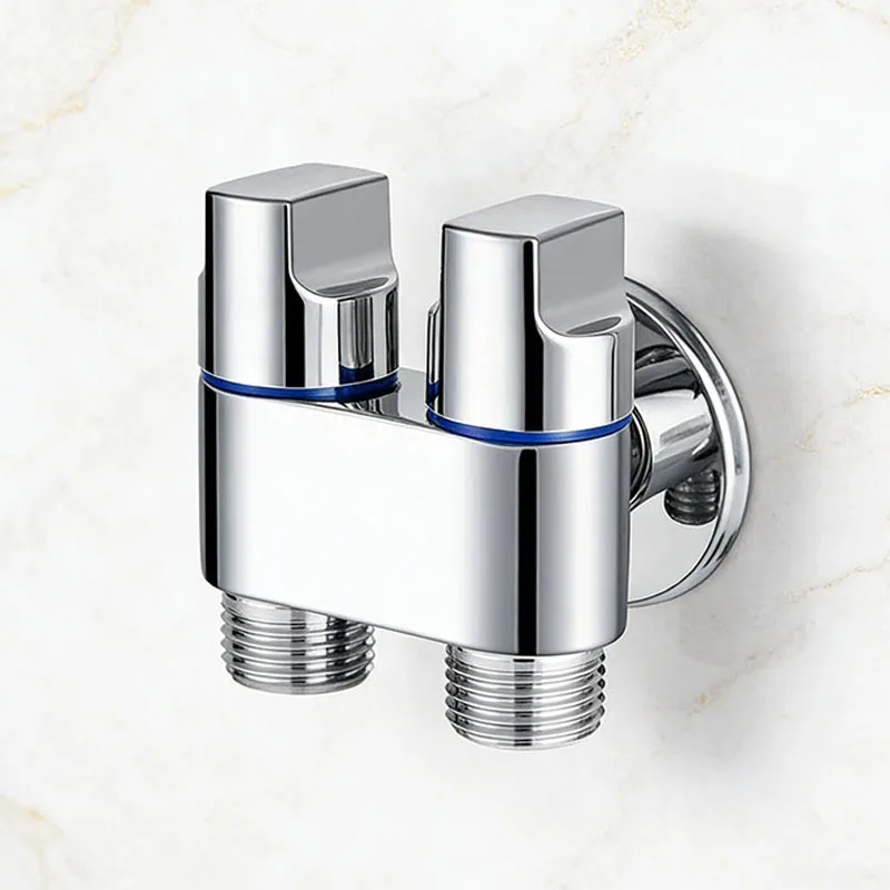 Washing Machine Faucet 1 Way in 2 Way Out, Automatic Water Stop Valve Dual Outlet Angle Valve for 2 Hoses