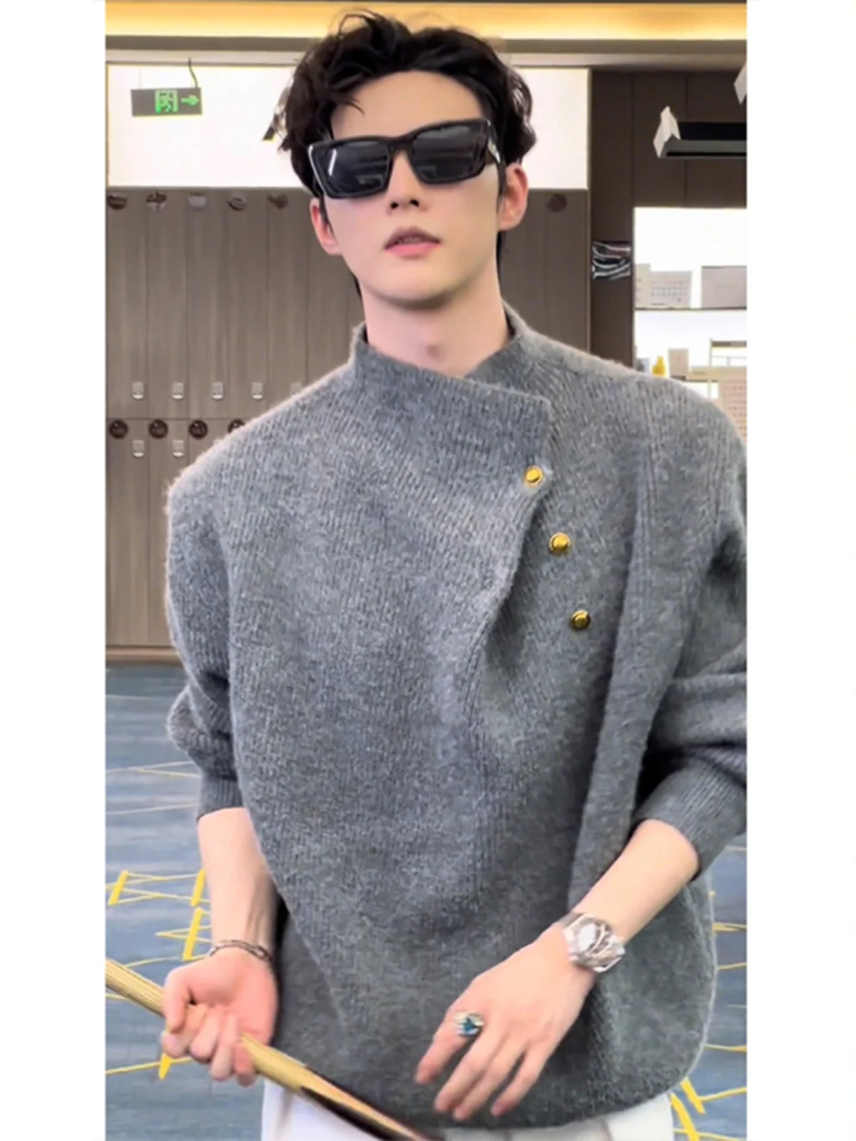 

High Collar Knitted Sweater Men's Autumn Winter Faion Brand f Buttoned Haome Loose Fit Long Sve Casual Sle